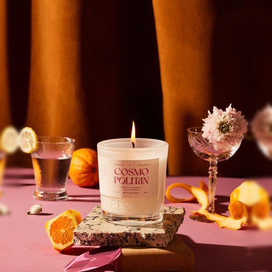 Rewined Cocktail Cosmopolitan candle, 10 oz, lit