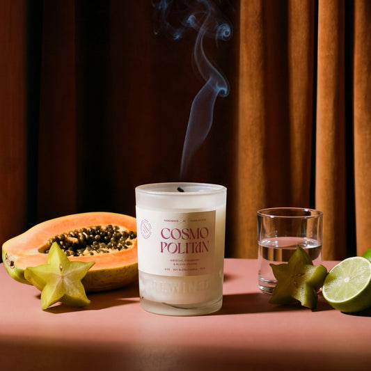 Rewined Cocktail Cosmopolitan candle, 6 oz, lit